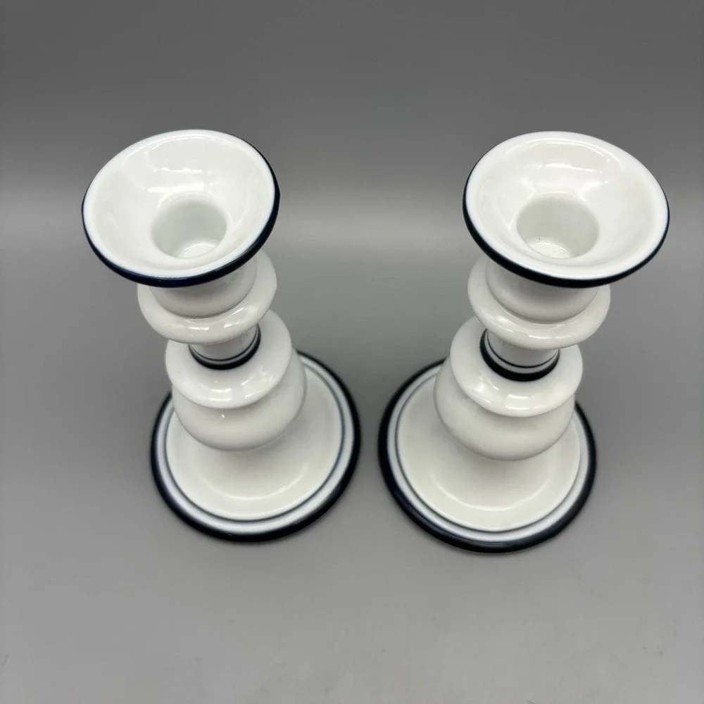 Dansk Bistro Candle Holder Christianshavn Blue White‎ Portugal Candlesticks Pair